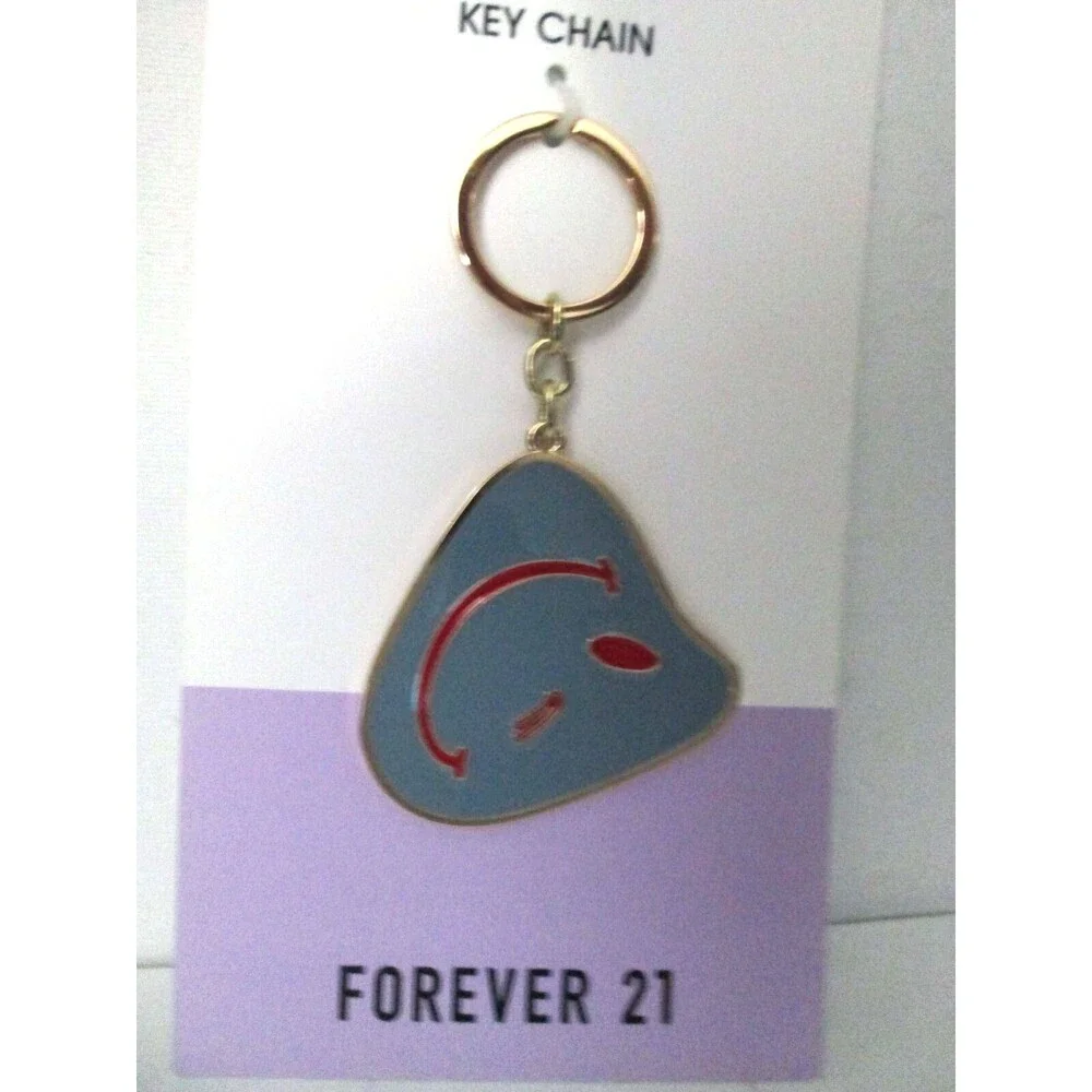 FOREVER 21 BLUE SMILEY METAL ENAMEL KEYCHAIN